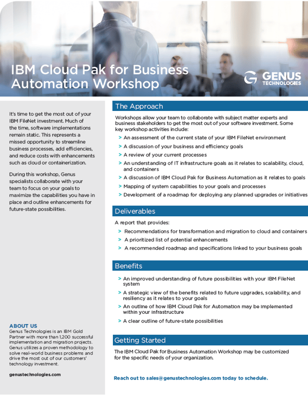 IBM Cloud Pak for Business Automation Genus Technologies